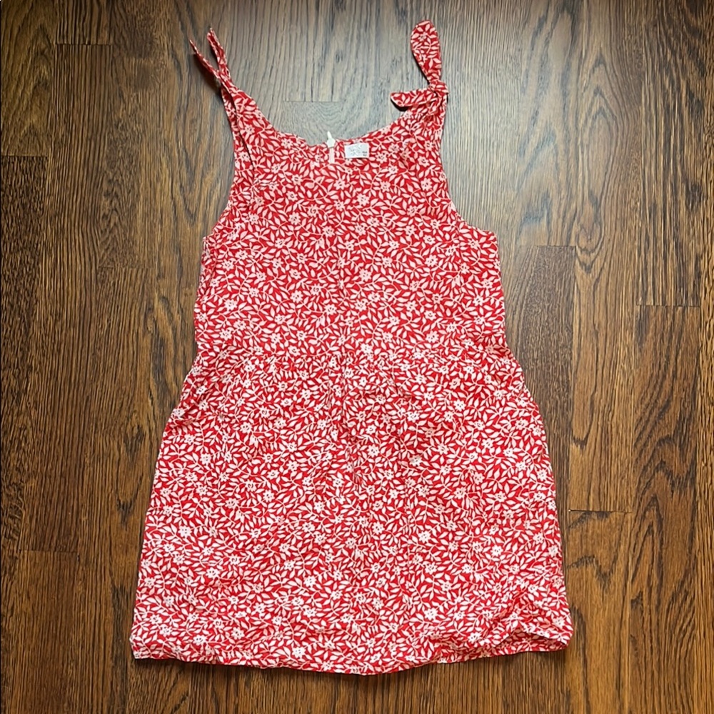 Girl Red and White Floral Tie-Shoulder Sundress